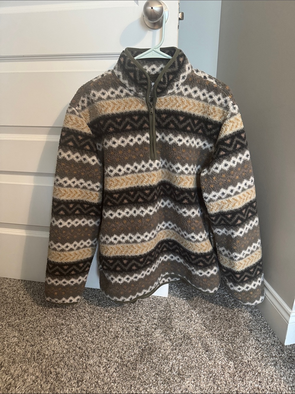 Old Navy Men's Zip-Up Fair Isle Sweater - Brown, White, Cream